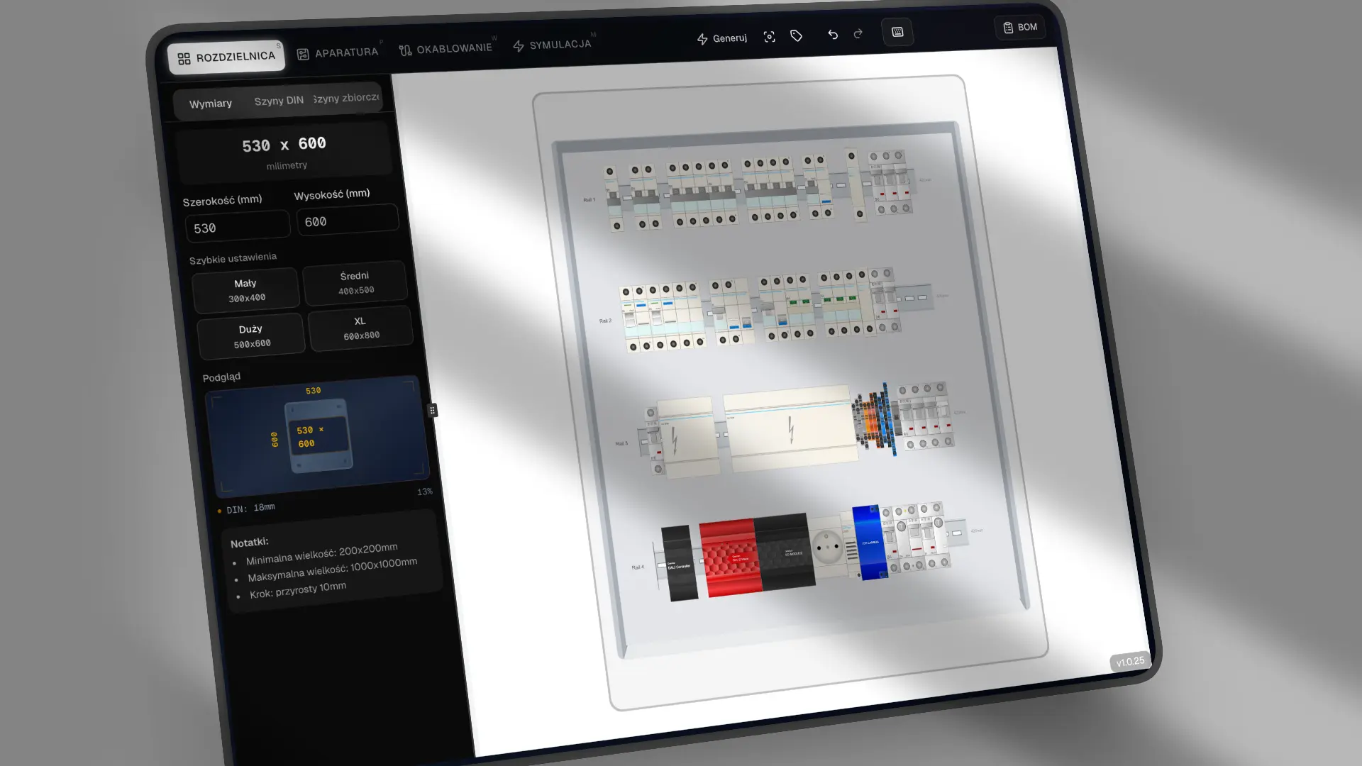 Edycja projektu elektryki - schemat rozdzielnicy elektrycznej online